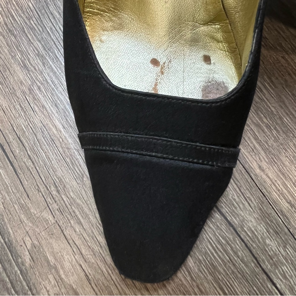CHANEL Vintage Cap Toe Pumps Block Heels Black Suede Slip On Shoes Size 8.5 - Picture 10 of 15